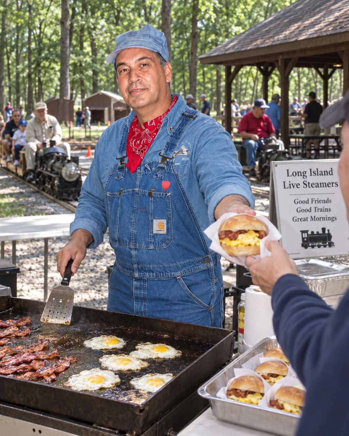 Richard cooks eggs at the Long Island Live Steamers